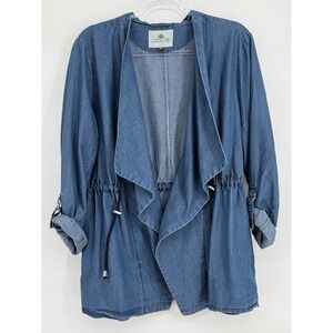 1 Sunset Lane Womens Blue Denim‎ Draped Open Drawstring Utility Jacket Sz XL